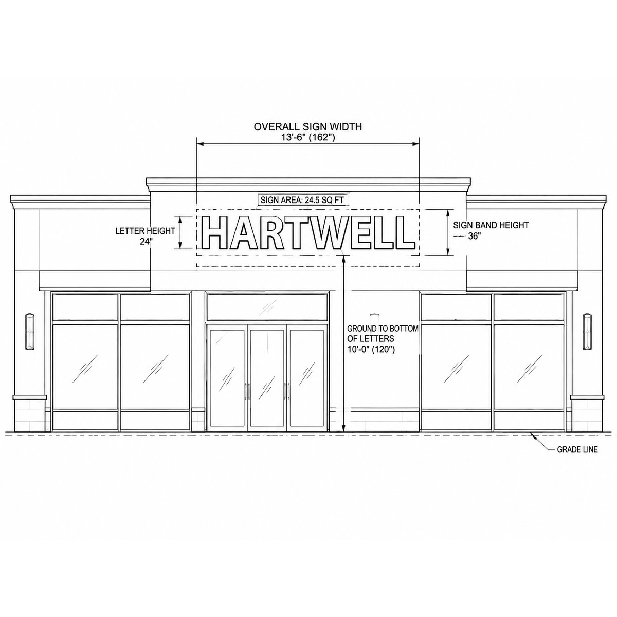 Channel letter building elevation drawing
